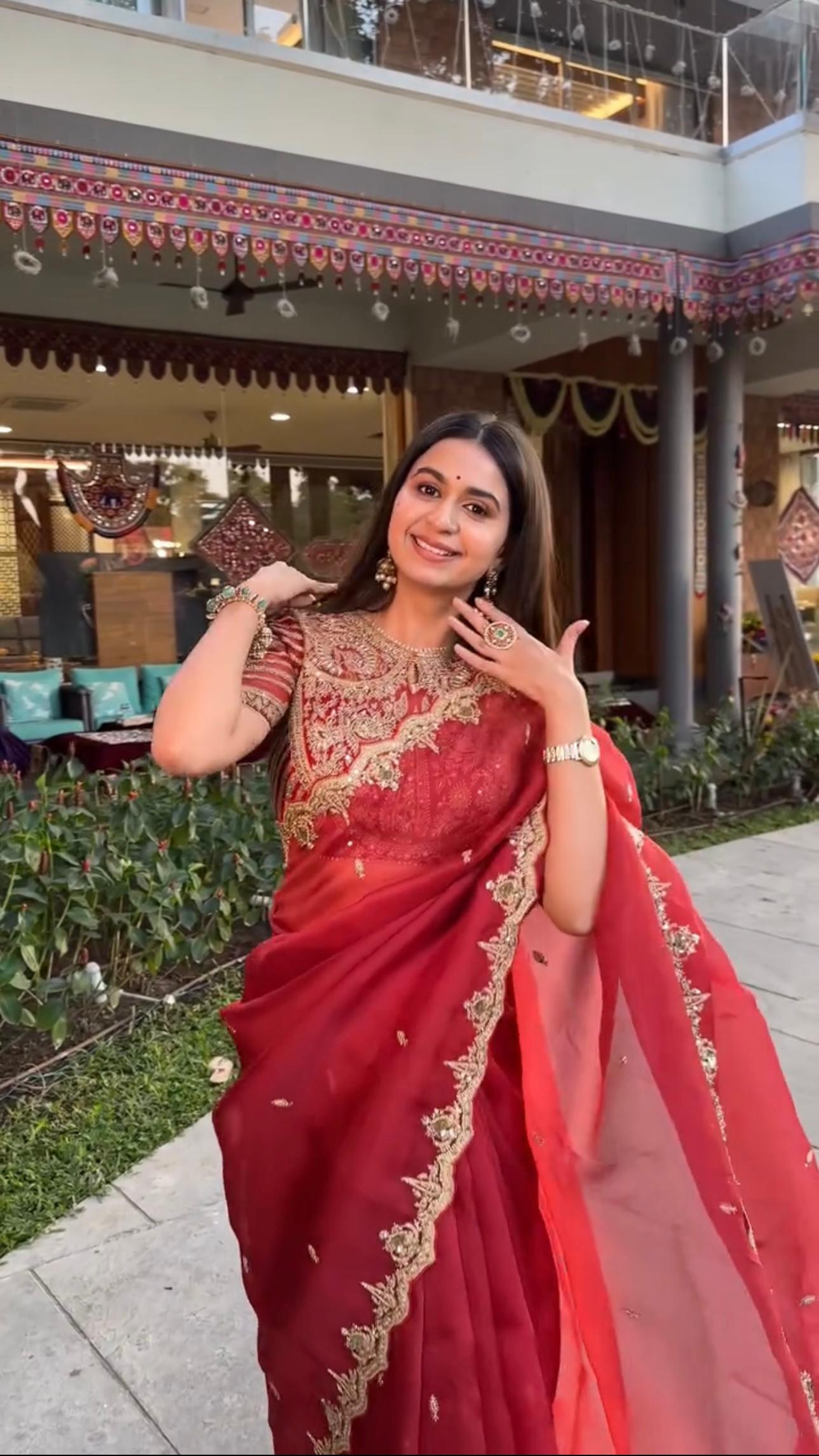 Elegant Designer Saree in Organza Silk with Sequin Work