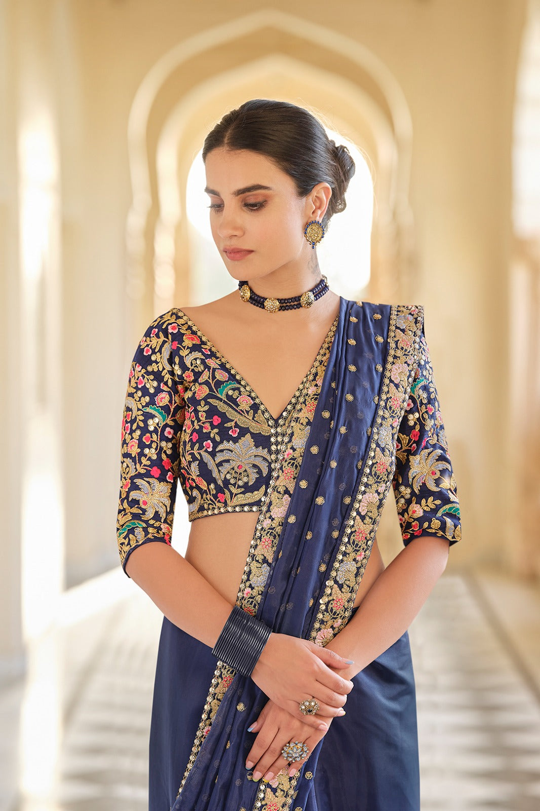 Elegant Embroidered Saree with Designer Party Look