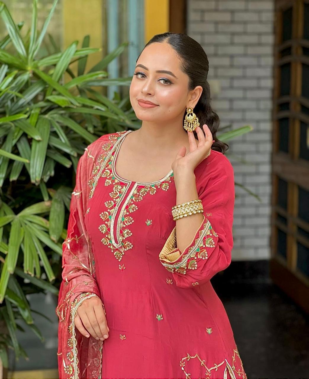 Elegant Fox Georgette Embroidered Top-Sarara Set
