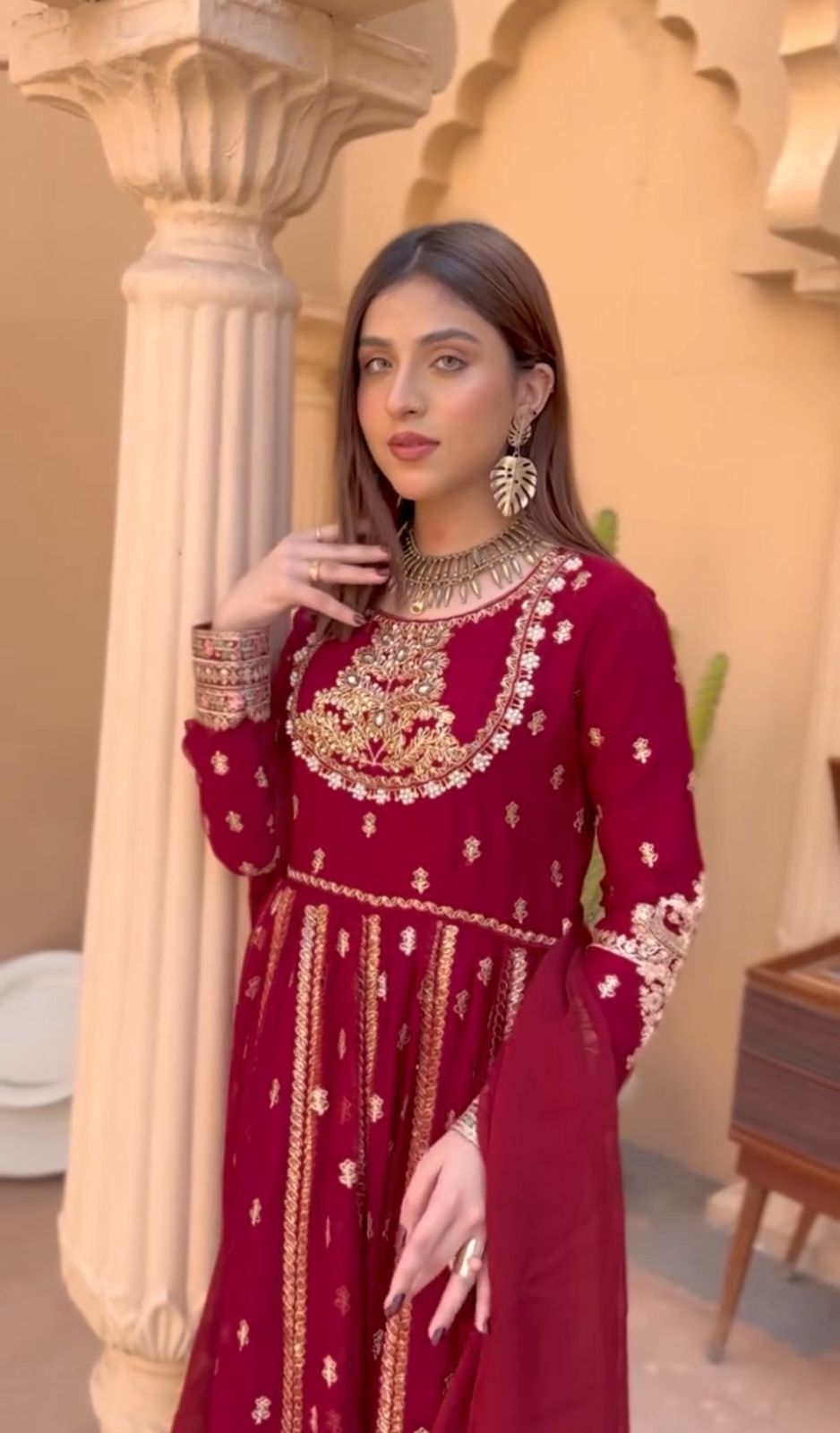 Elegant Maroon Embroidered Anarkali for Festive Occasions