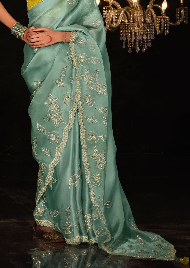 Elegant Organza Saree with Zari and Sequin Detailing