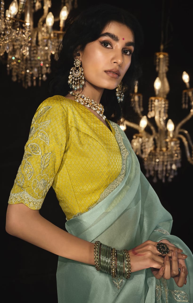 Elegant Organza Saree with Zari and Sequin Detailing