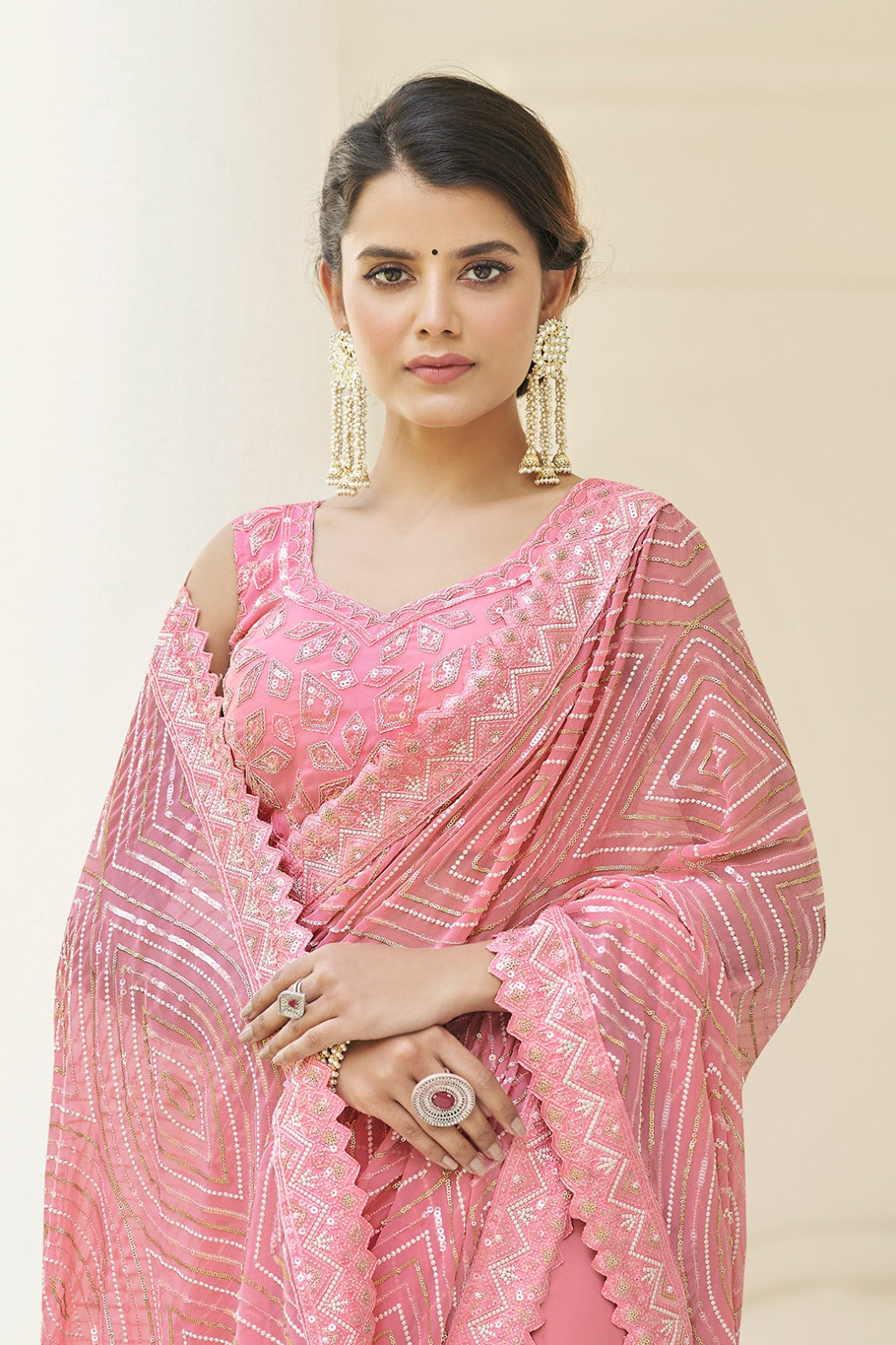 Elegant Pink Sequin Embroidered Saree for Party Wear