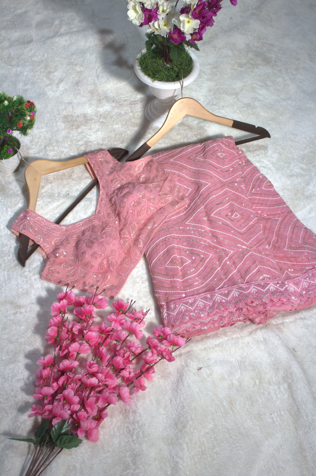 Elegant Pink Sequin Embroidered Saree for Party Wear