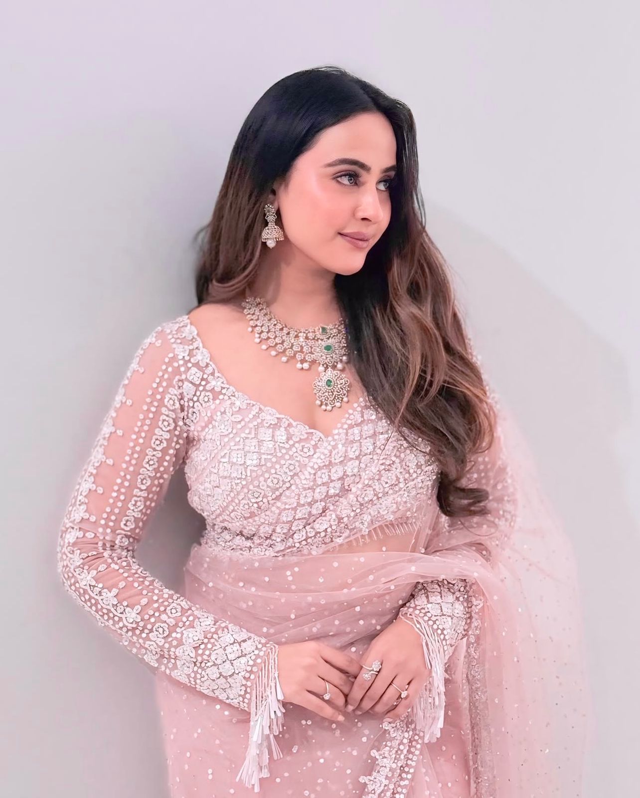 Elegant Pink Soft Net Saree with Sequin Embroidery Work