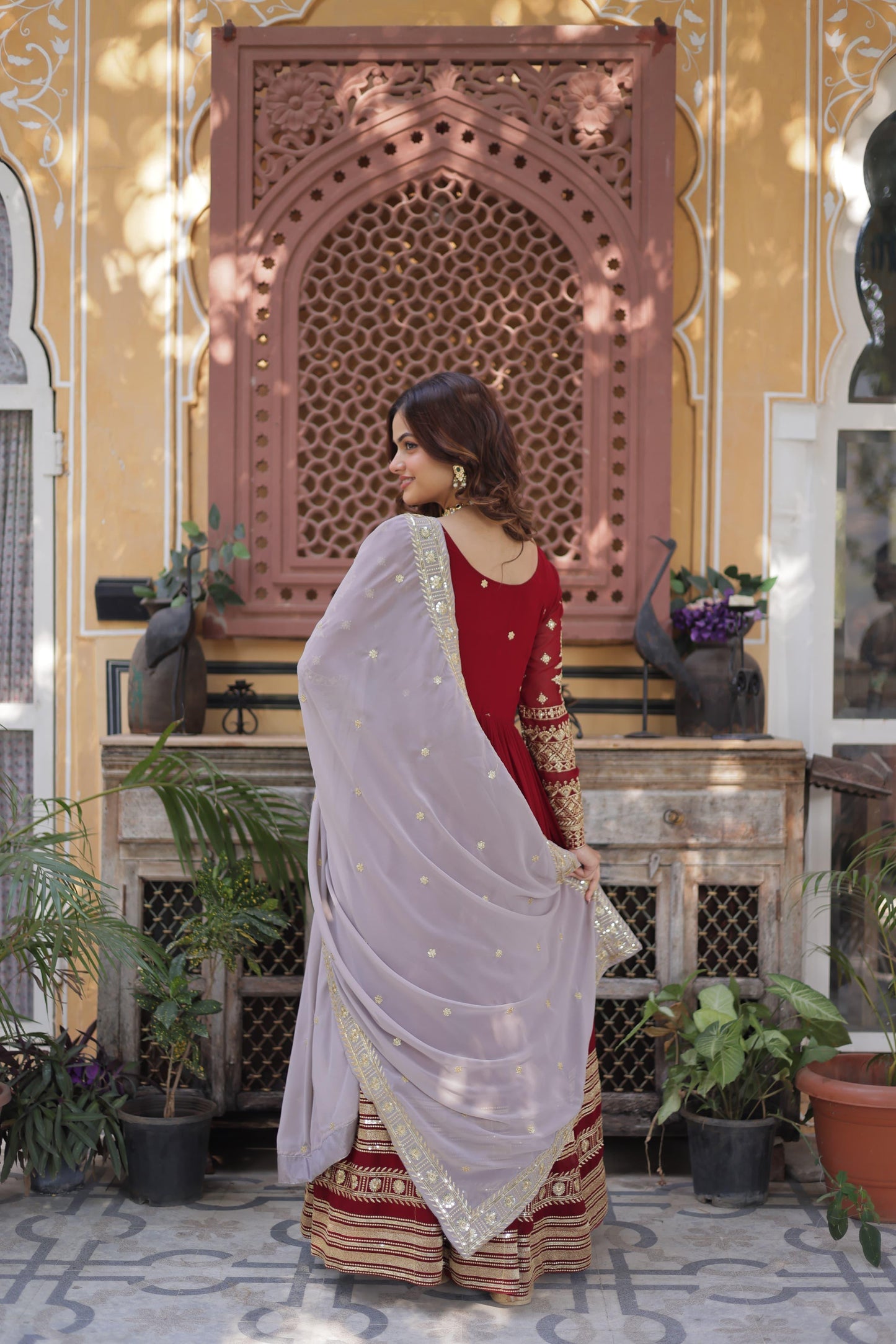 Elegant Red Anarkali Gown with Dupatta for Festive Wear