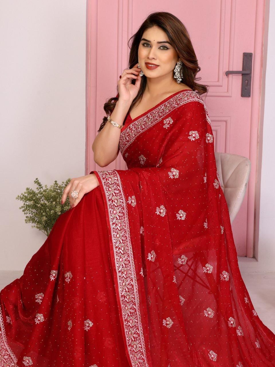 Elegant Soft Chiffon Silk Saree with Embroidered Blouse