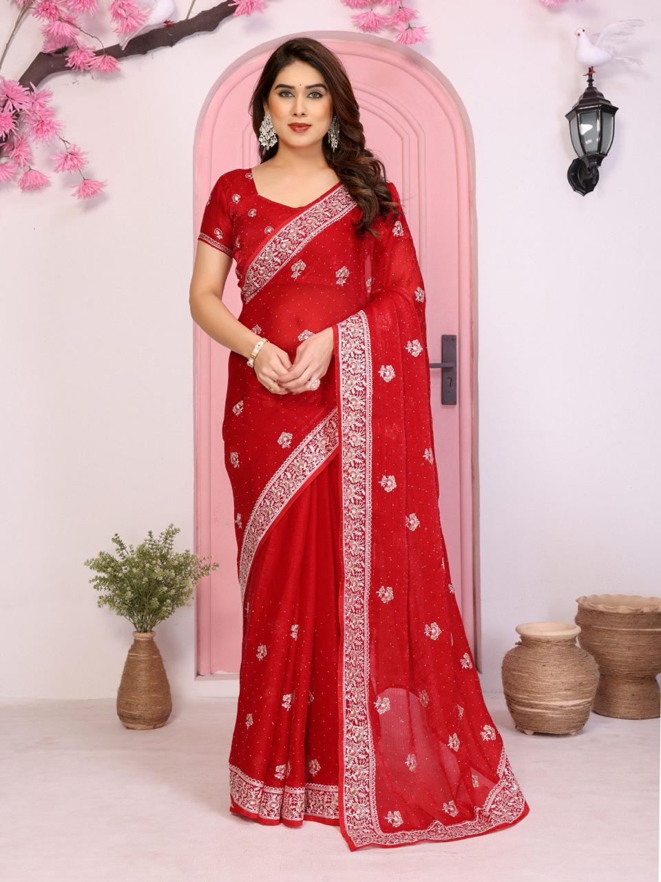Elegant Soft Chiffon Silk Saree with Embroidered Blouse