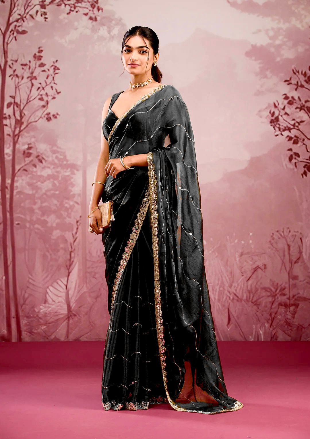 Elegant Soft Organza Saree with Sequin Border