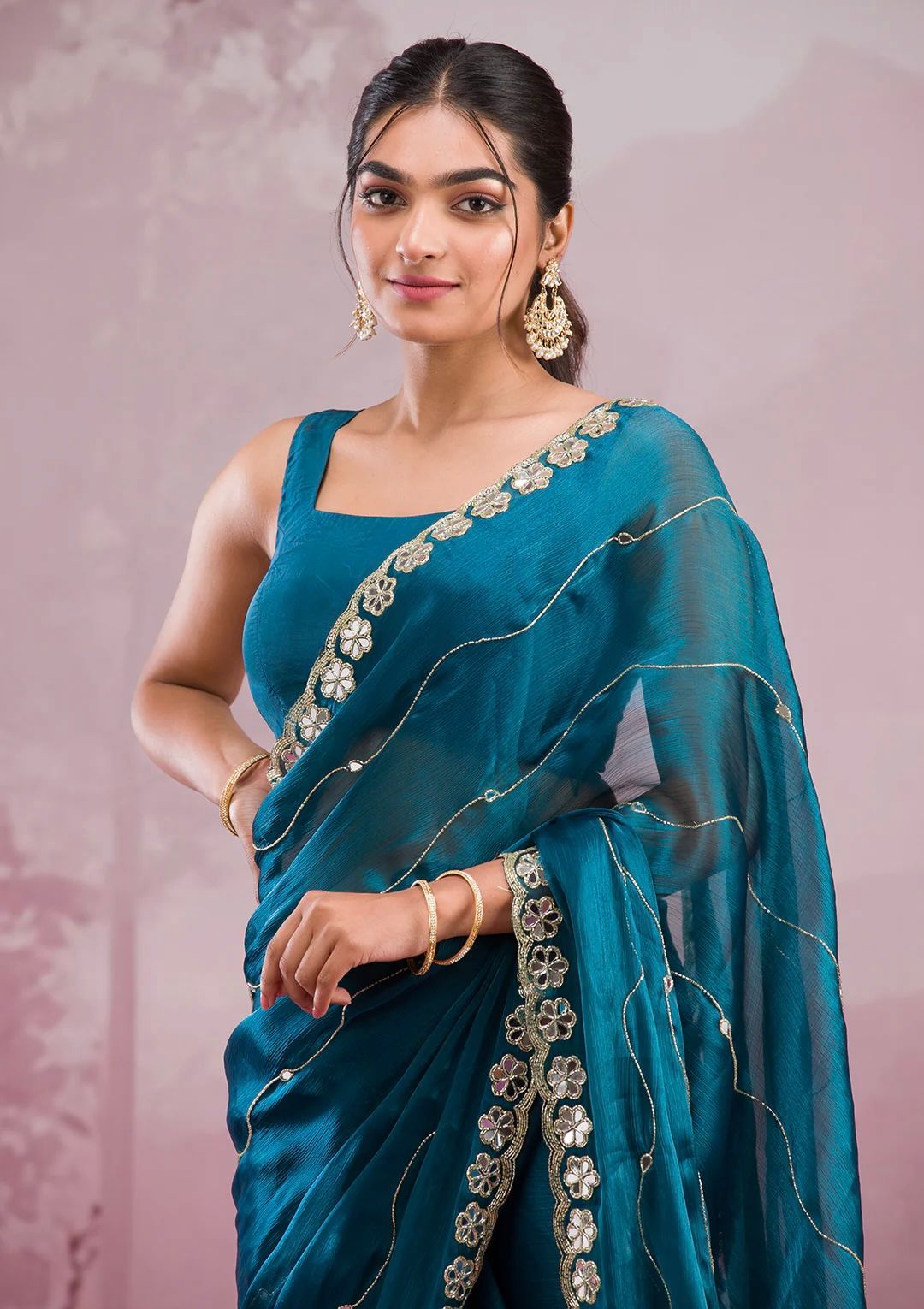 Elegant Soft Organza Saree with Sequin Border