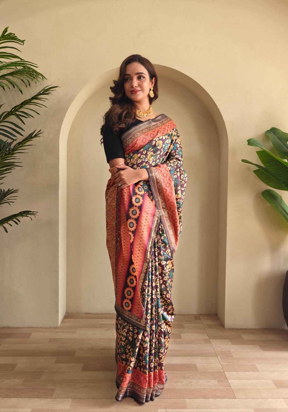 Elegant Soft Silk Saree with Kalamkari Fusion Print