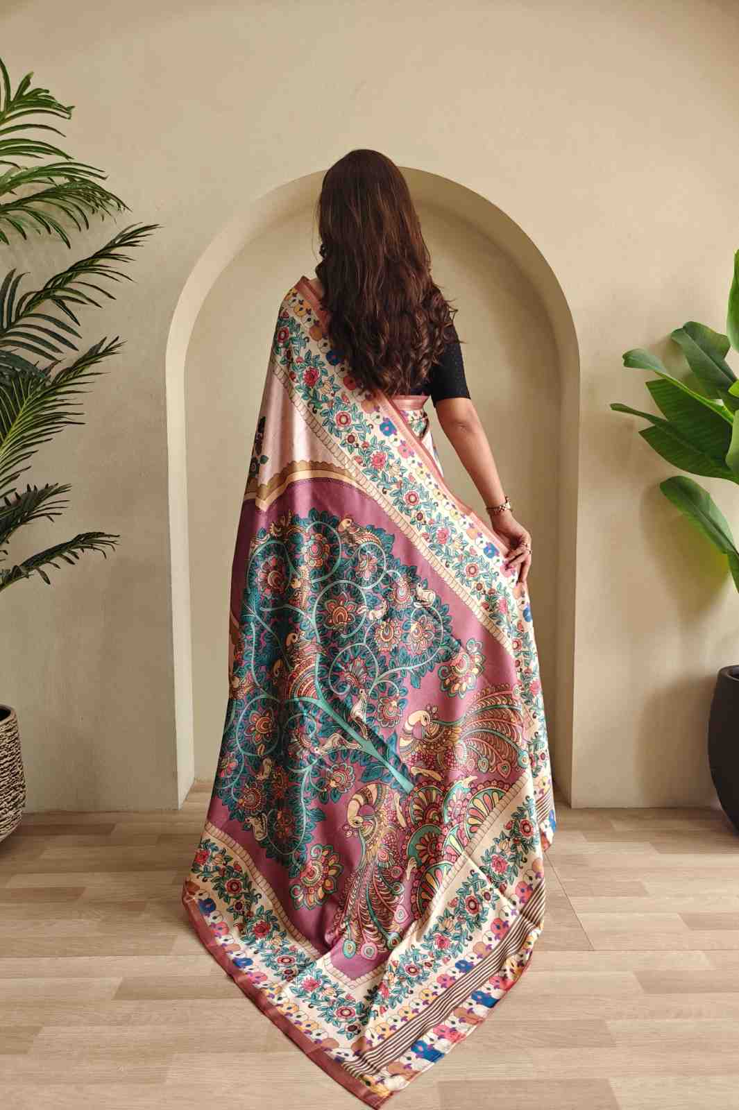 Elegant Soft Silk Saree with Kalamkari Fusion Print