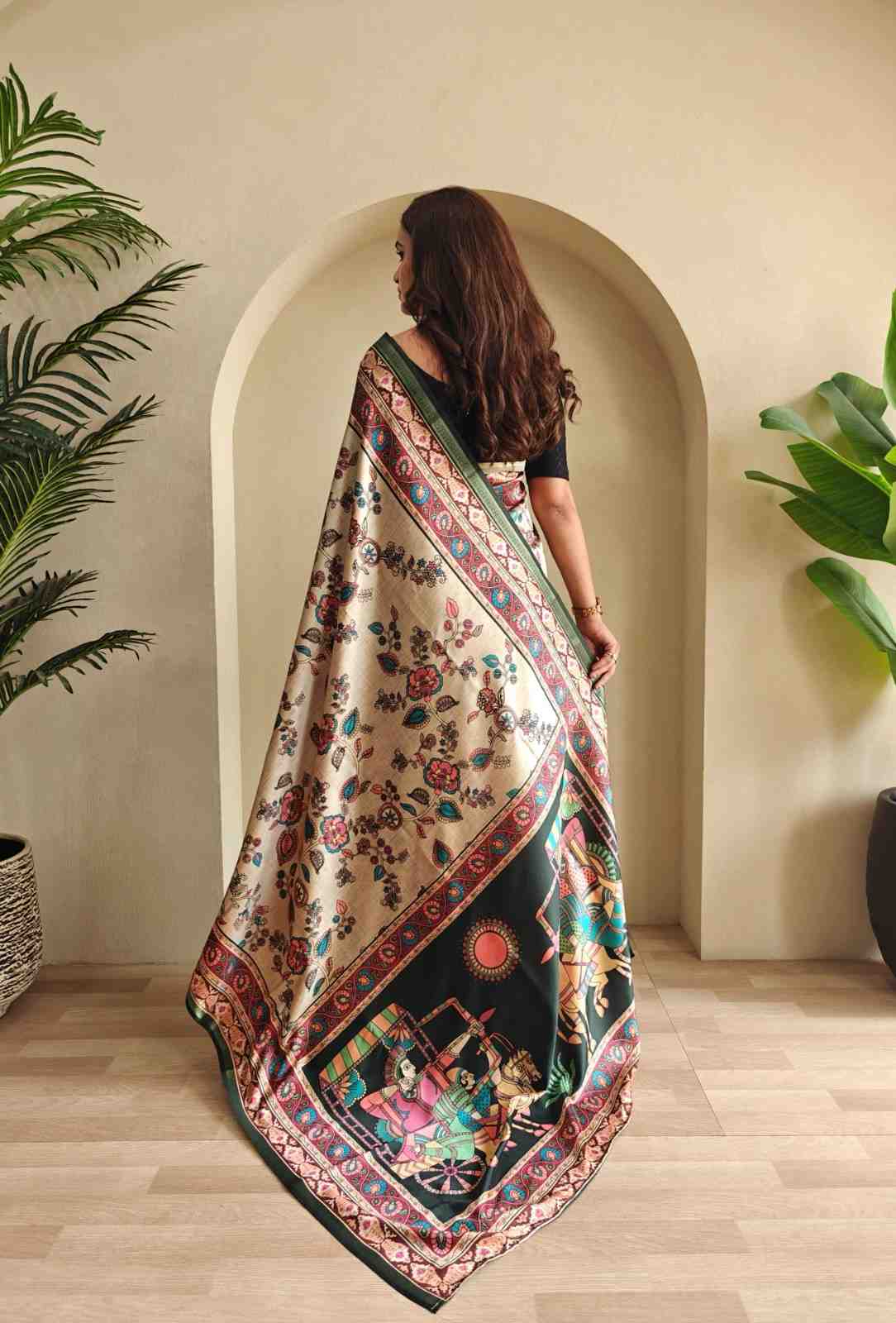 Elegant Soft Silk Saree with Kalamkari Fusion Print