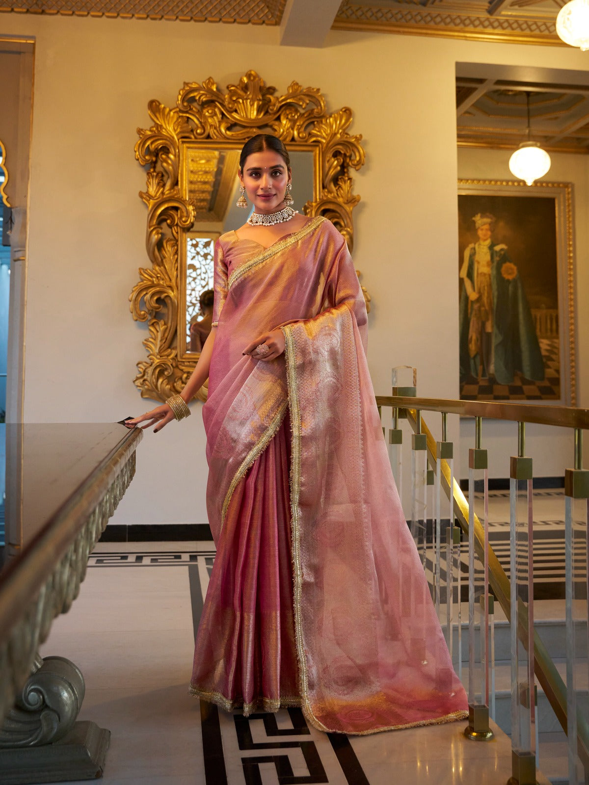 Elegant Tissue Shimmer Saree with Zari for Special Events
