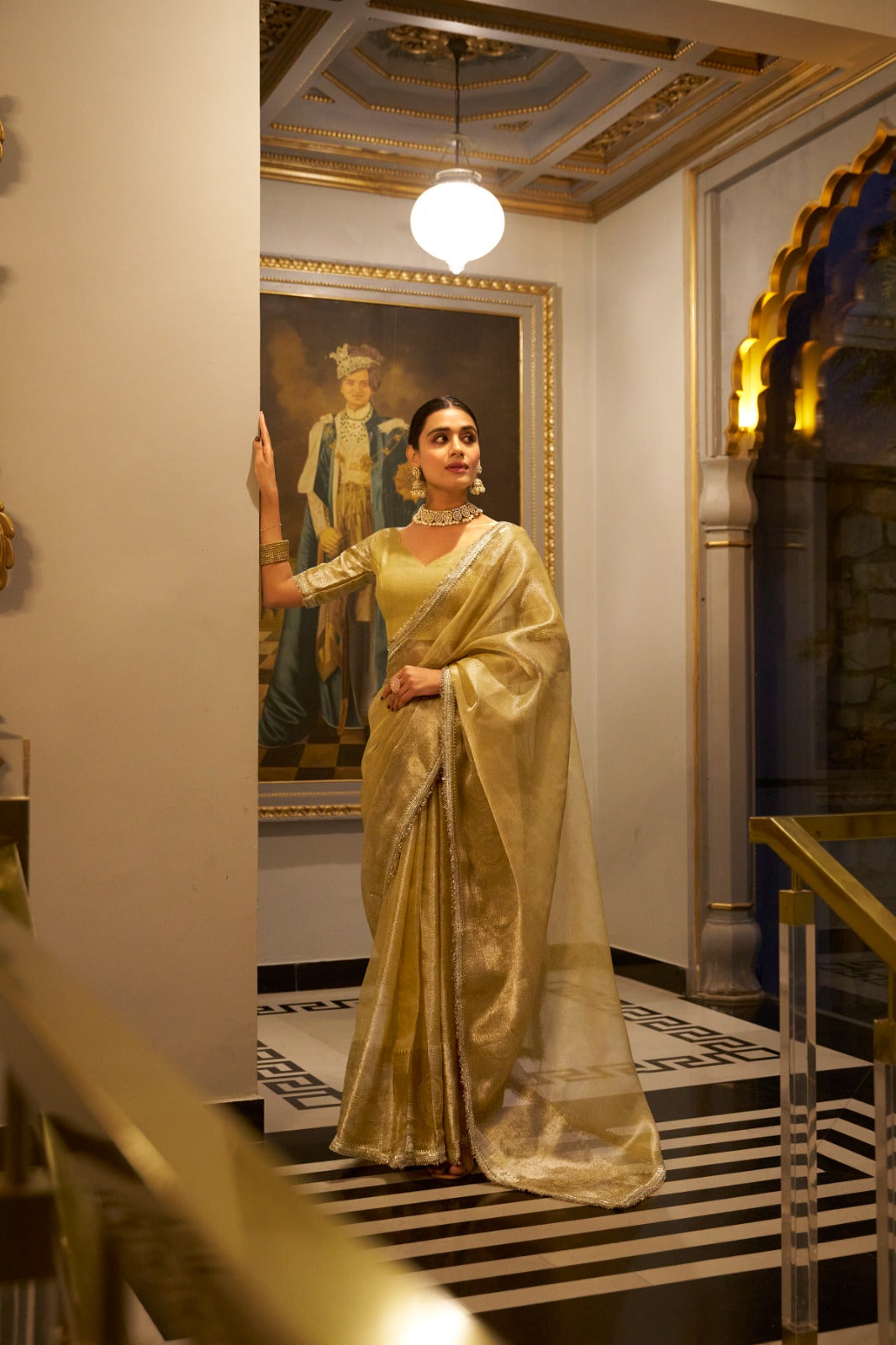 Elegant Tissue Shimmer Saree with Zari for Special Events