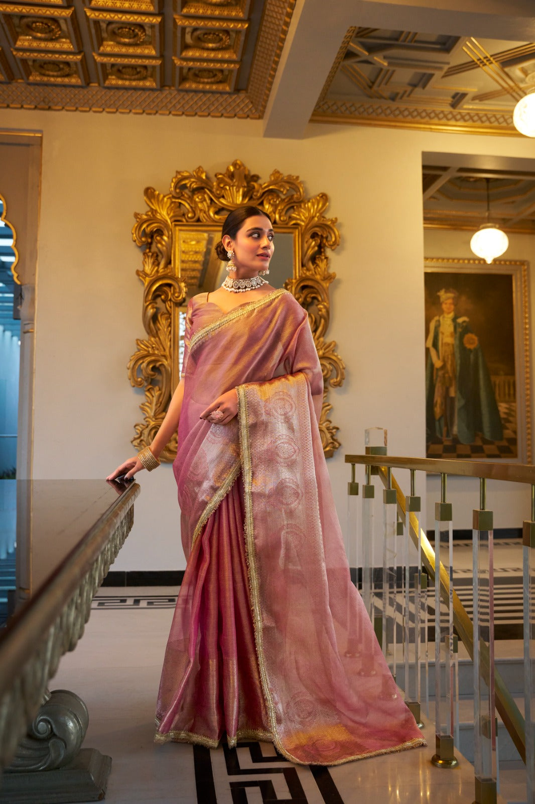 Elegant Tissue Shimmer Saree with Zari for Special Events