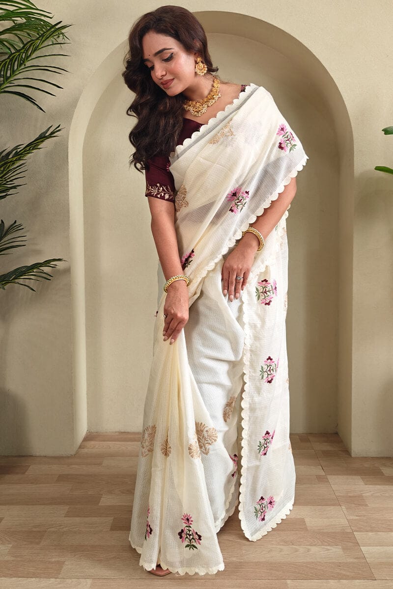 Elegant Soft Kota Cotton Saree with Thread & Cutwork Design