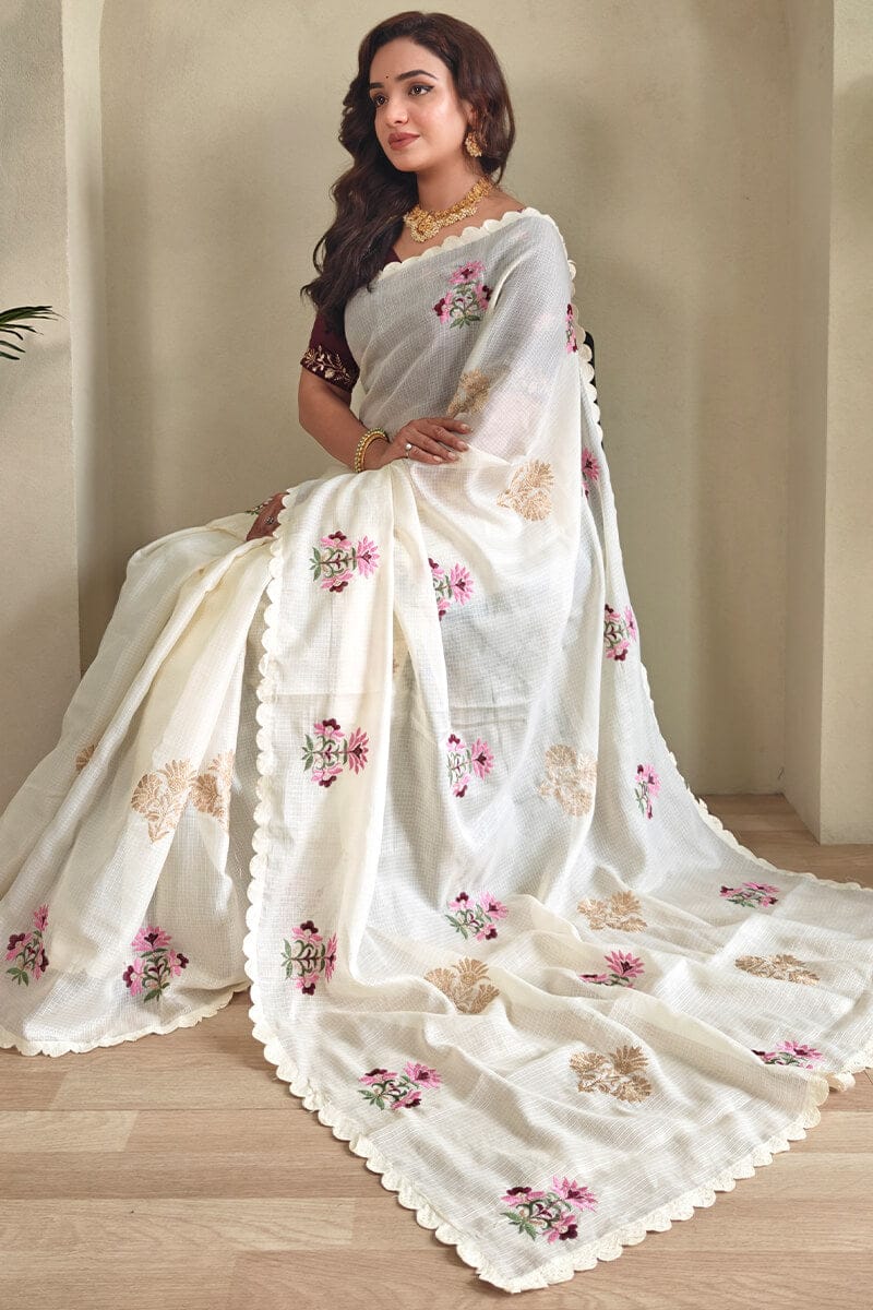 Elegant Soft Kota Cotton Saree with Thread & Cutwork Design