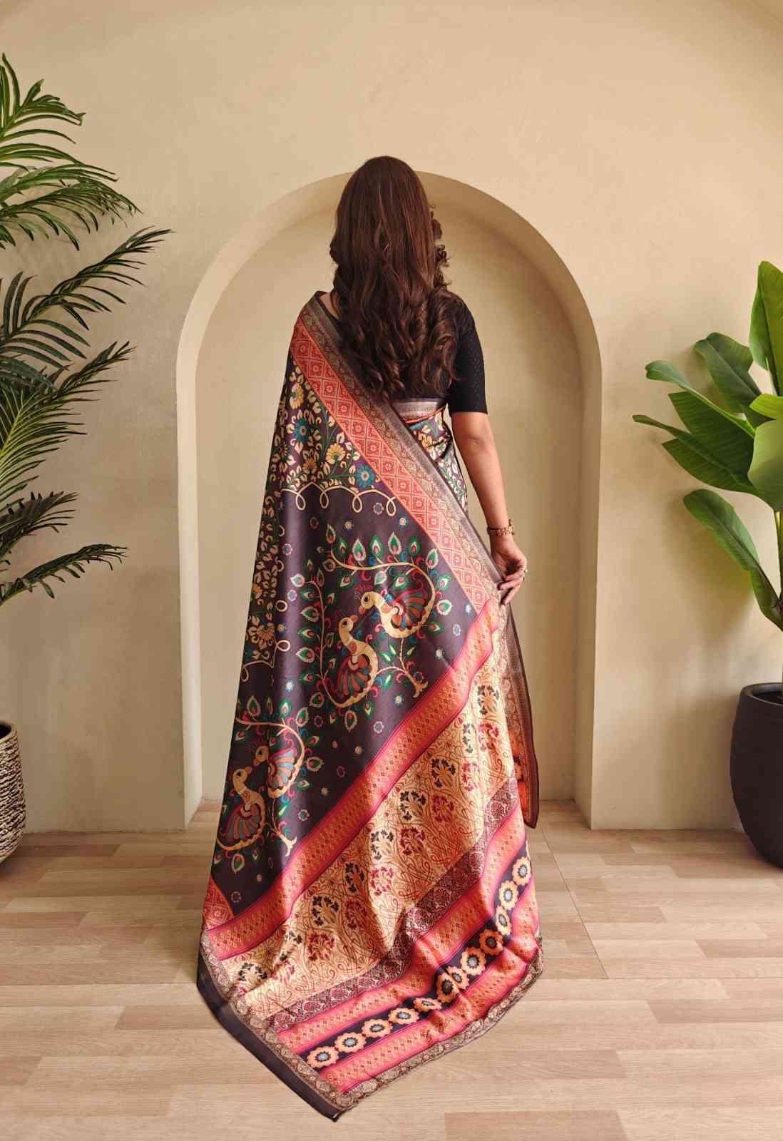 Elegant Soft Silk Saree with Kalamkari Fusion Print