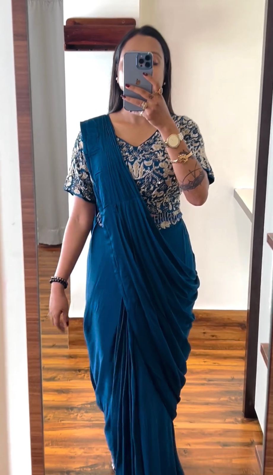 Embroidered Blouse Saree Set for Festive Occasions