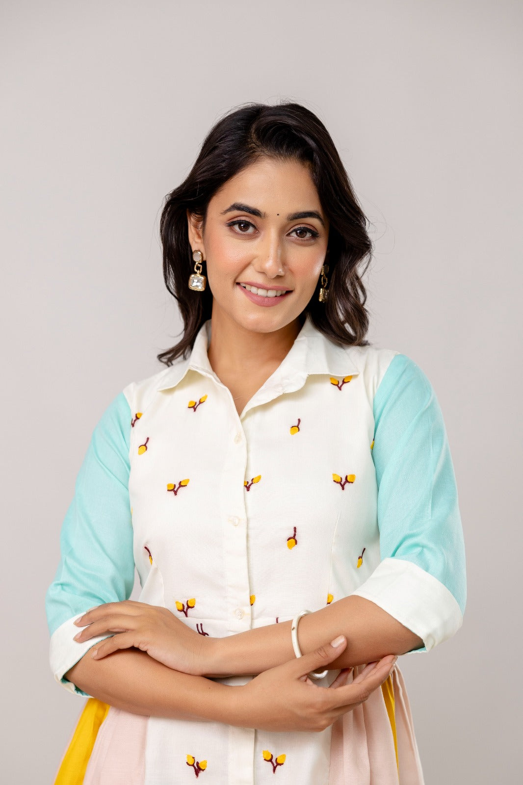 Embroidered Cotton Flared Kurti with Elegant Detailing