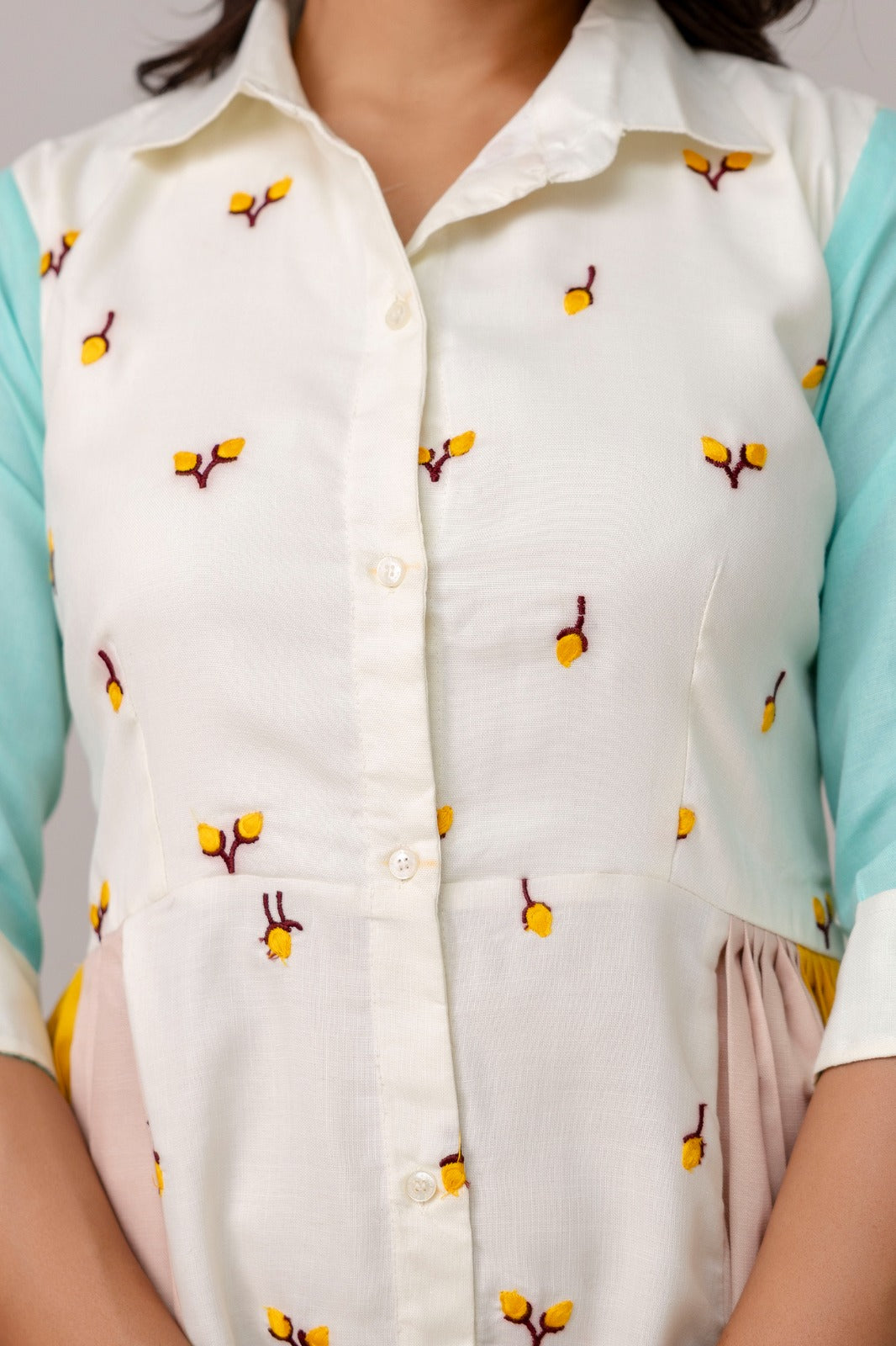 Embroidered Cotton Flared Kurti with Elegant Detailing