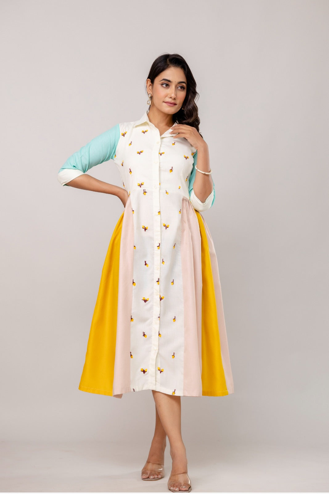 Embroidered Cotton Flared Kurti with Elegant Detailing