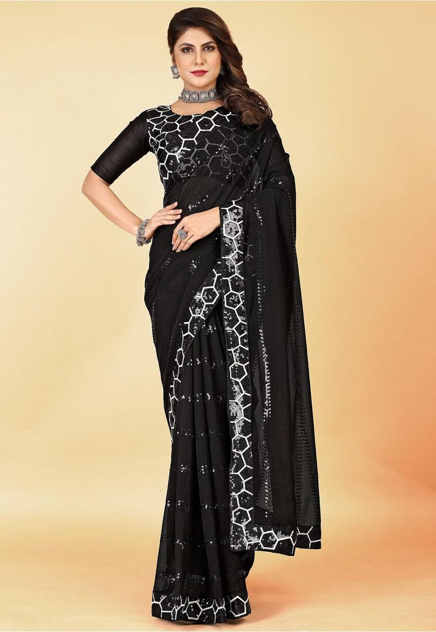 Embroidered Georgette Saree for Festive & Wedding Wear