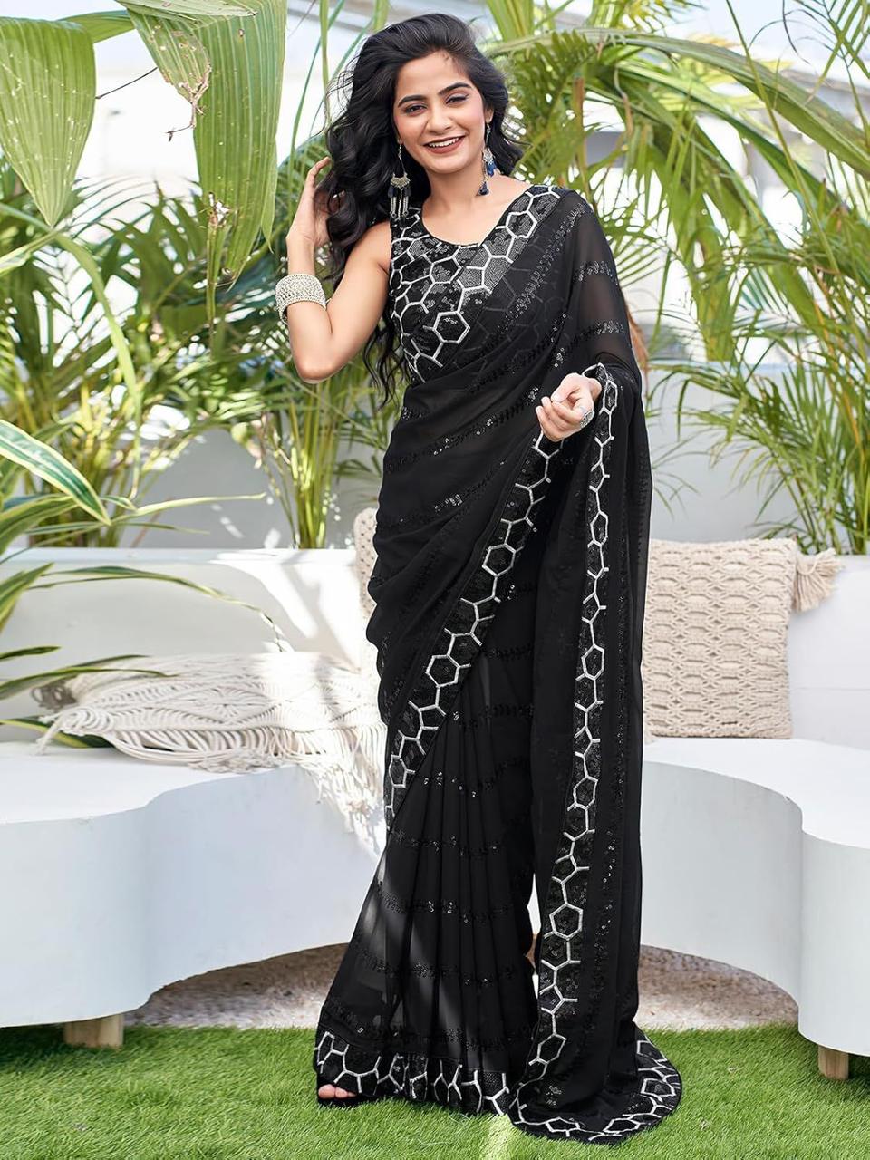 Embroidered Georgette Saree for Festive & Wedding Wear