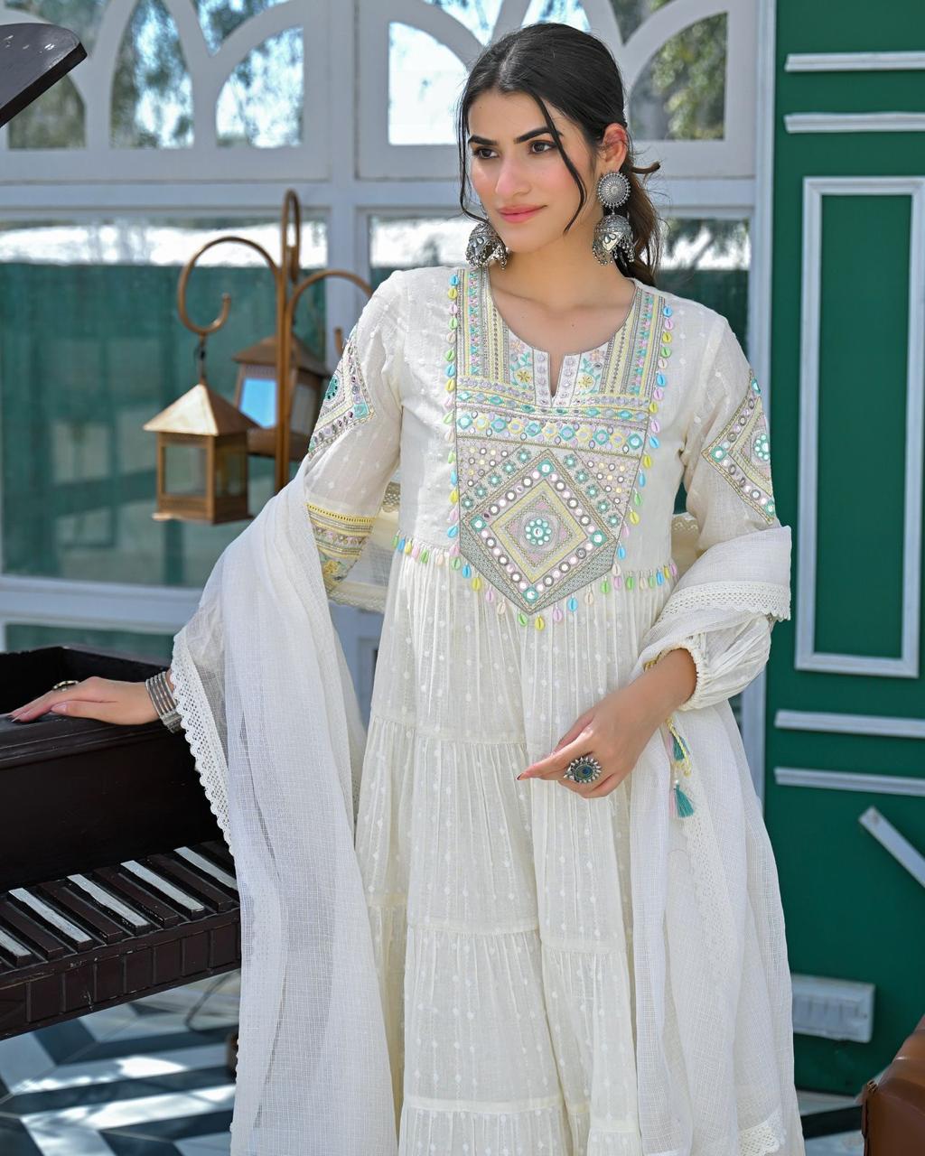 Embroidered Kurta Pant Set for Women