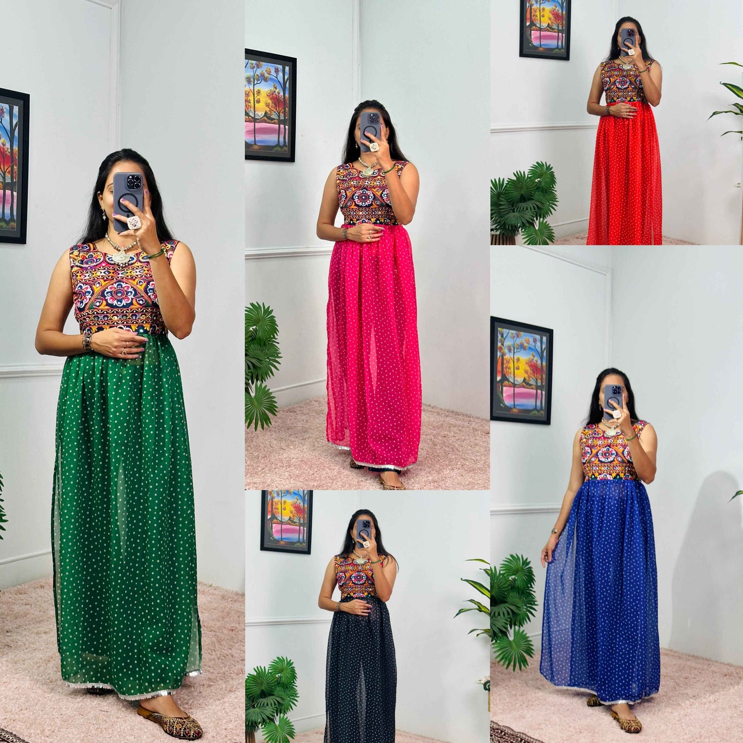 Embroidered Sleeveless Navratri Gown with Polka Dot Flair