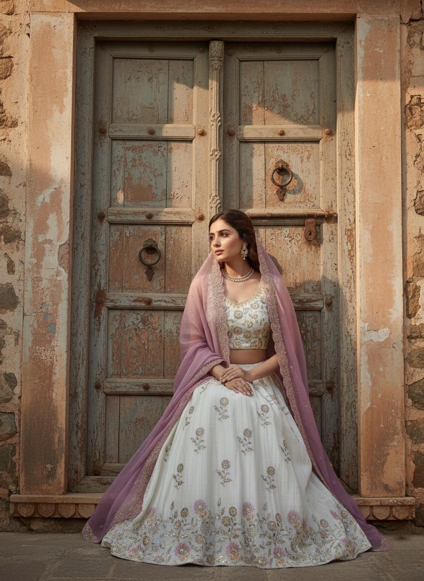 Embroidered Star Silk Lehenga Set