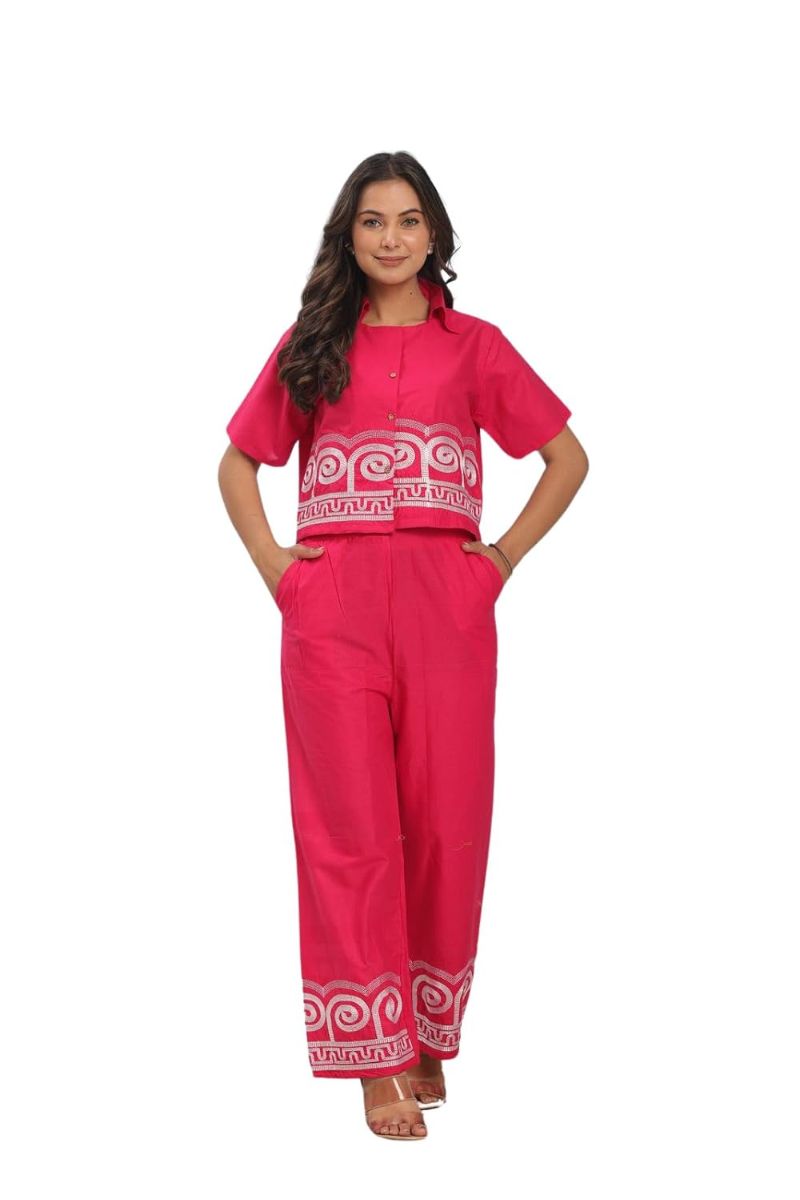 Embroidered short shirt and palazzo set for Women