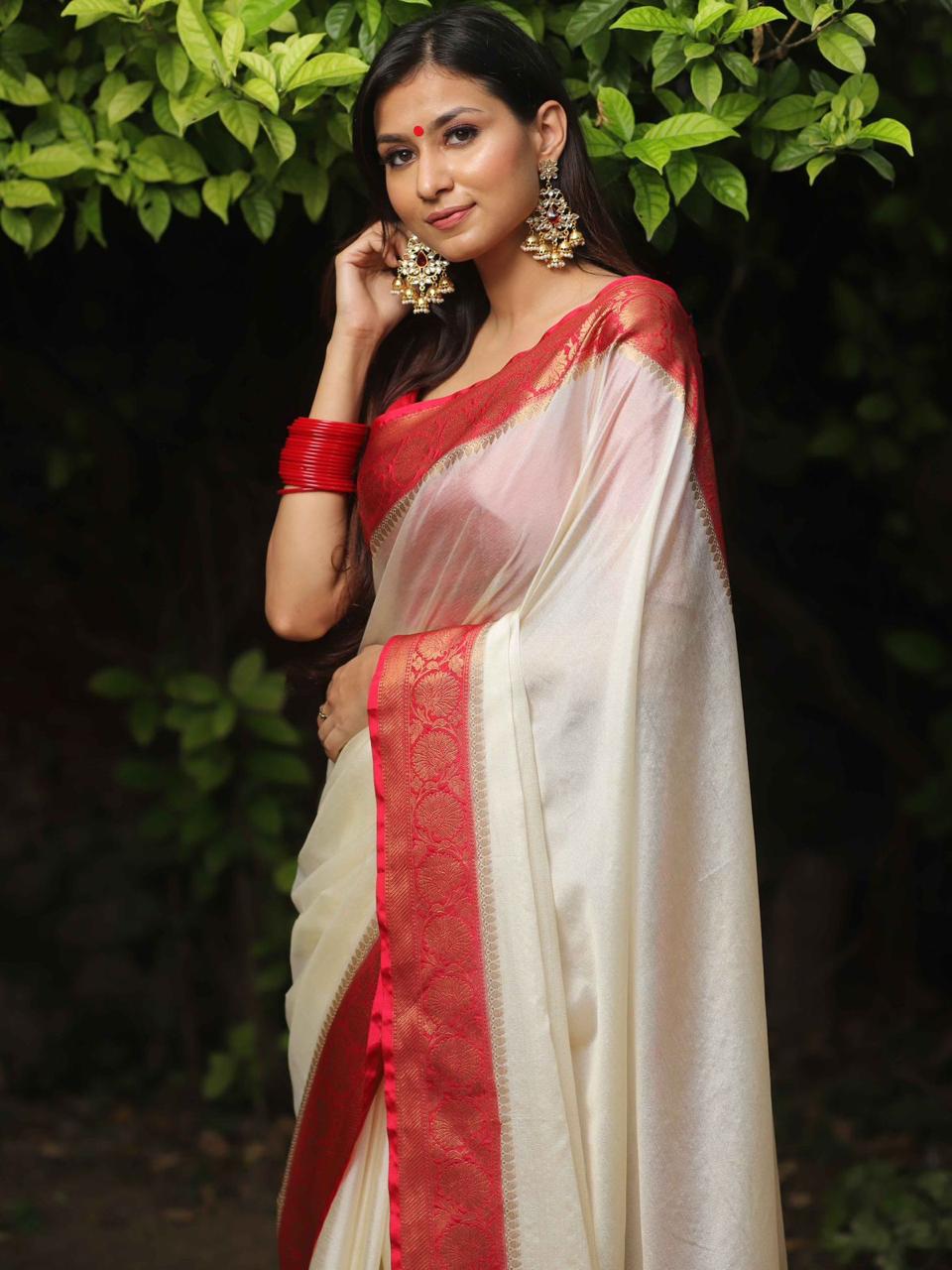 Exclusive Nylon Chinnon Saree with Zari Weaving Work