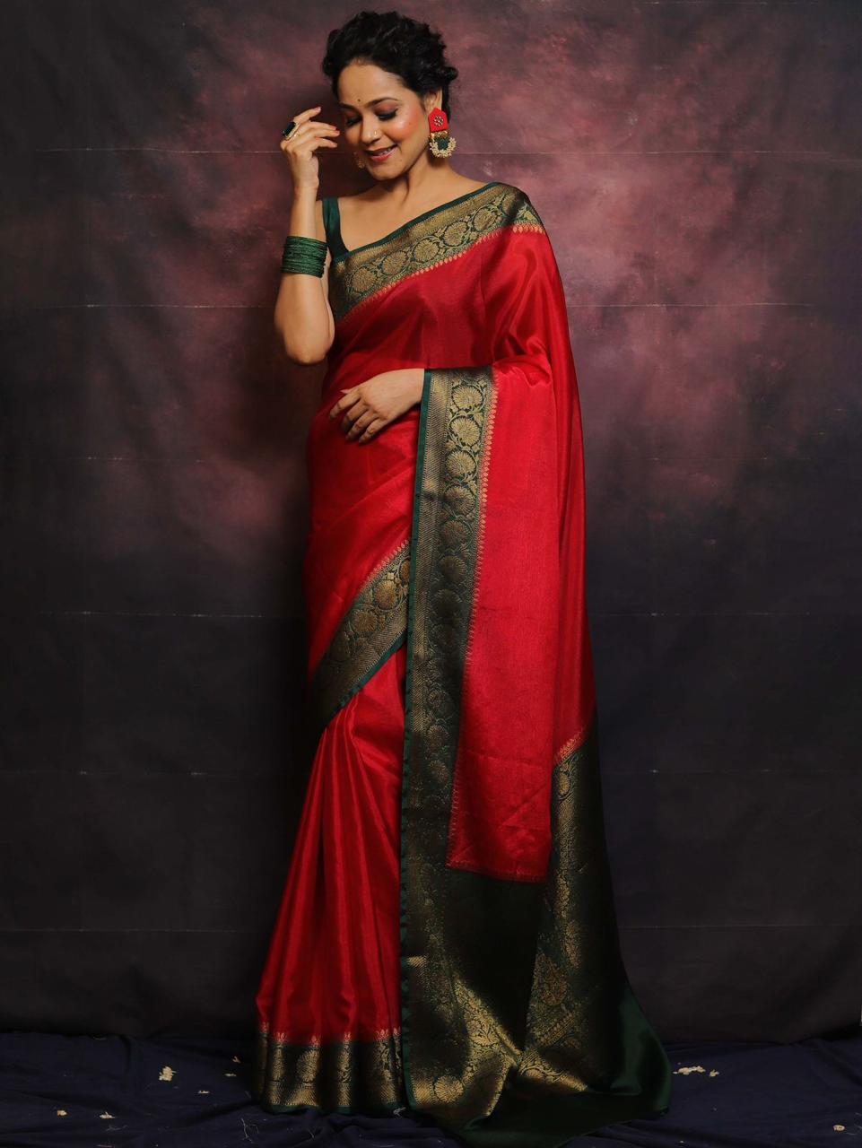 Exclusive Nylon Chinnon Saree with Zari Weaving Work
