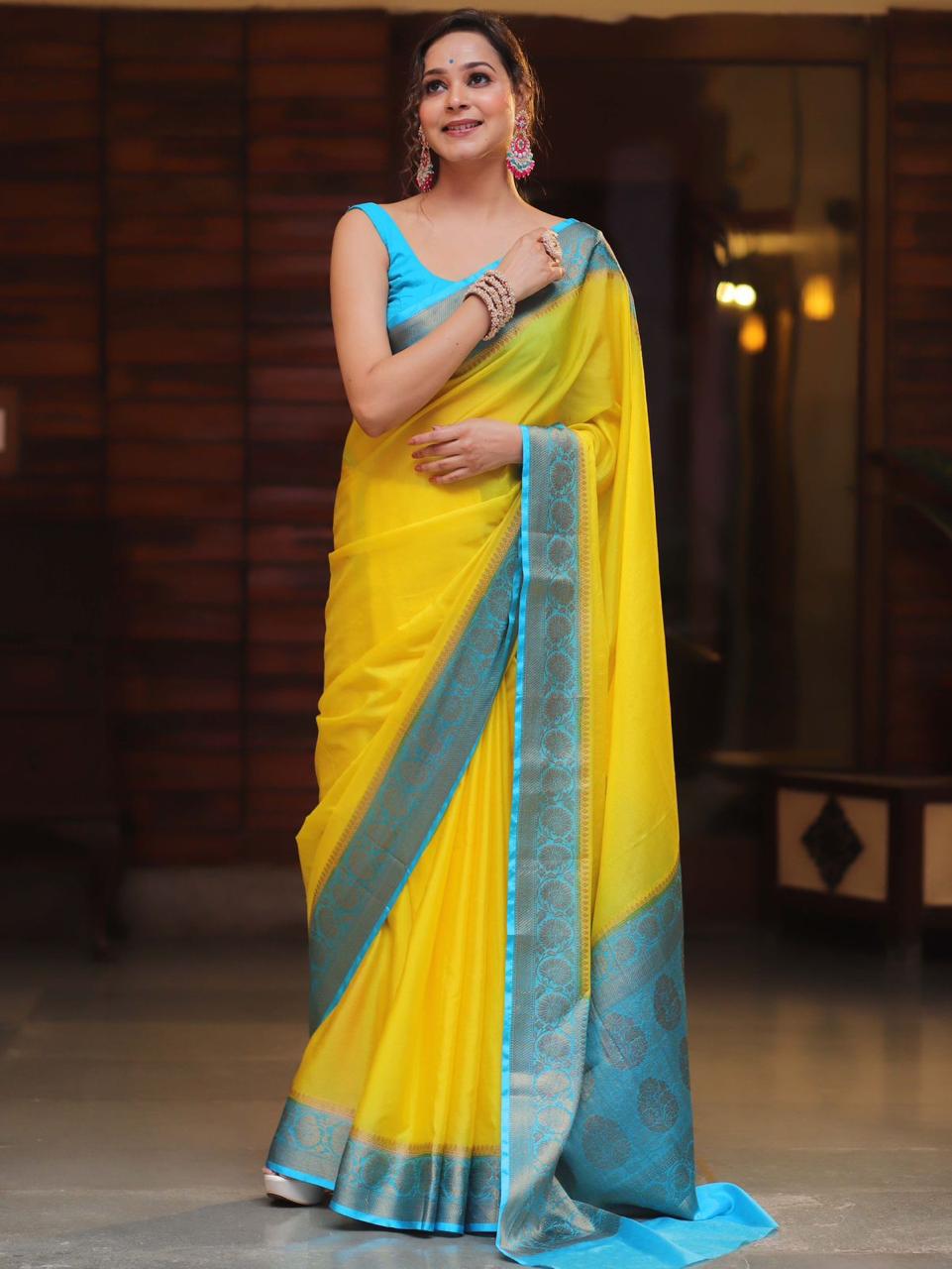 Exclusive Nylon Chinnon Saree with Zari Weaving Work