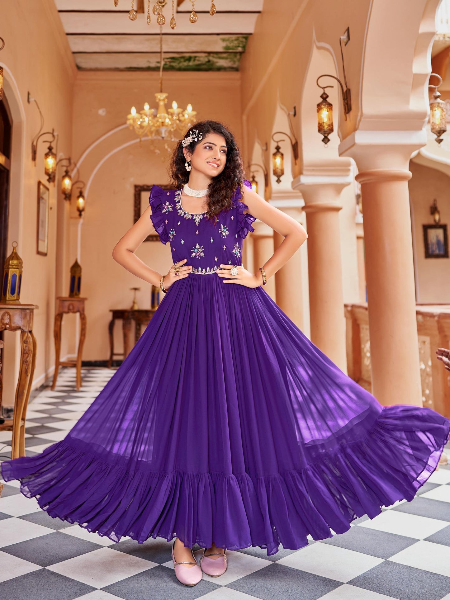 Faux Blooming Designer Gown for Party Wear