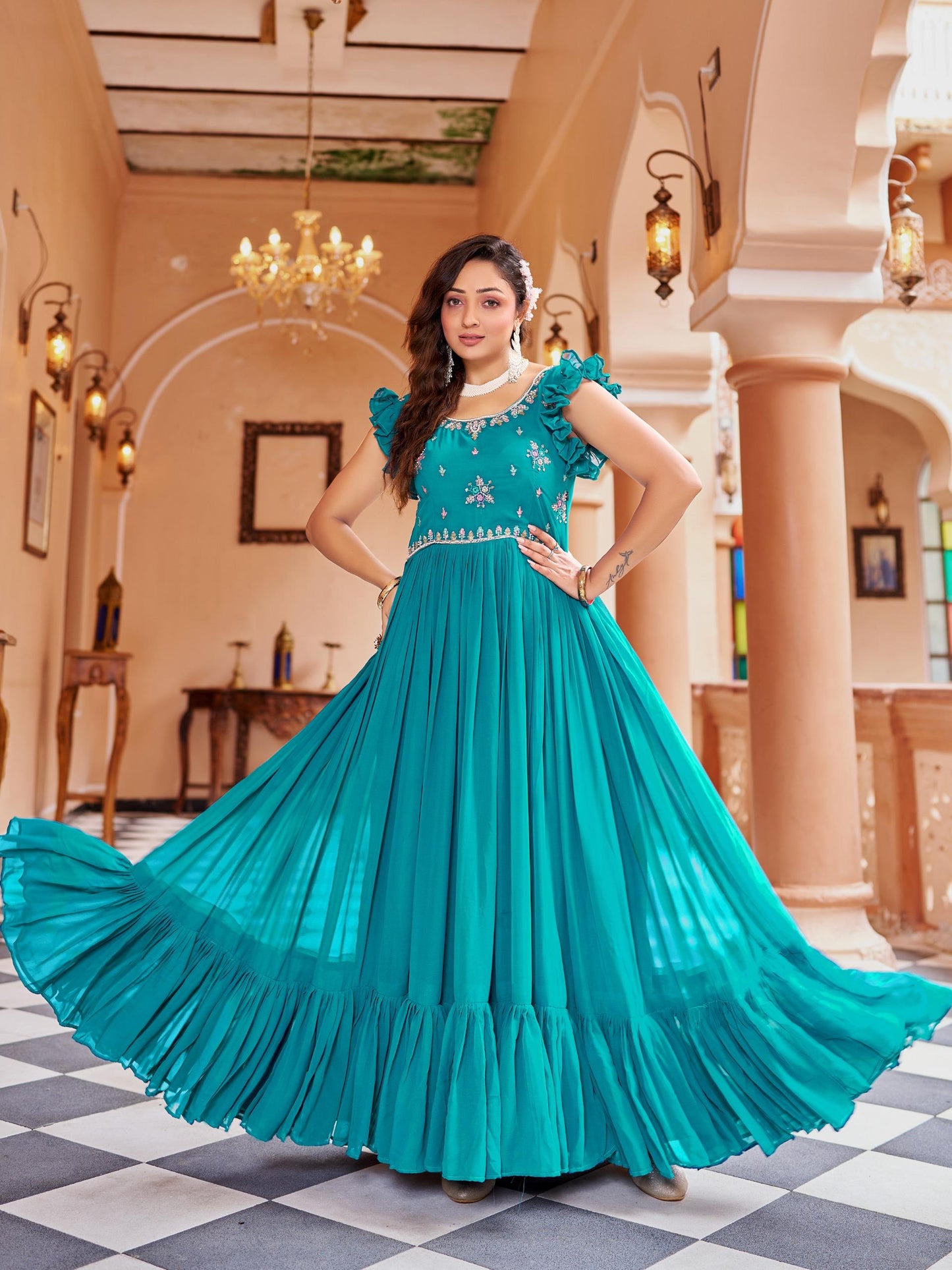 Faux Blooming Designer Gown for Party Wear