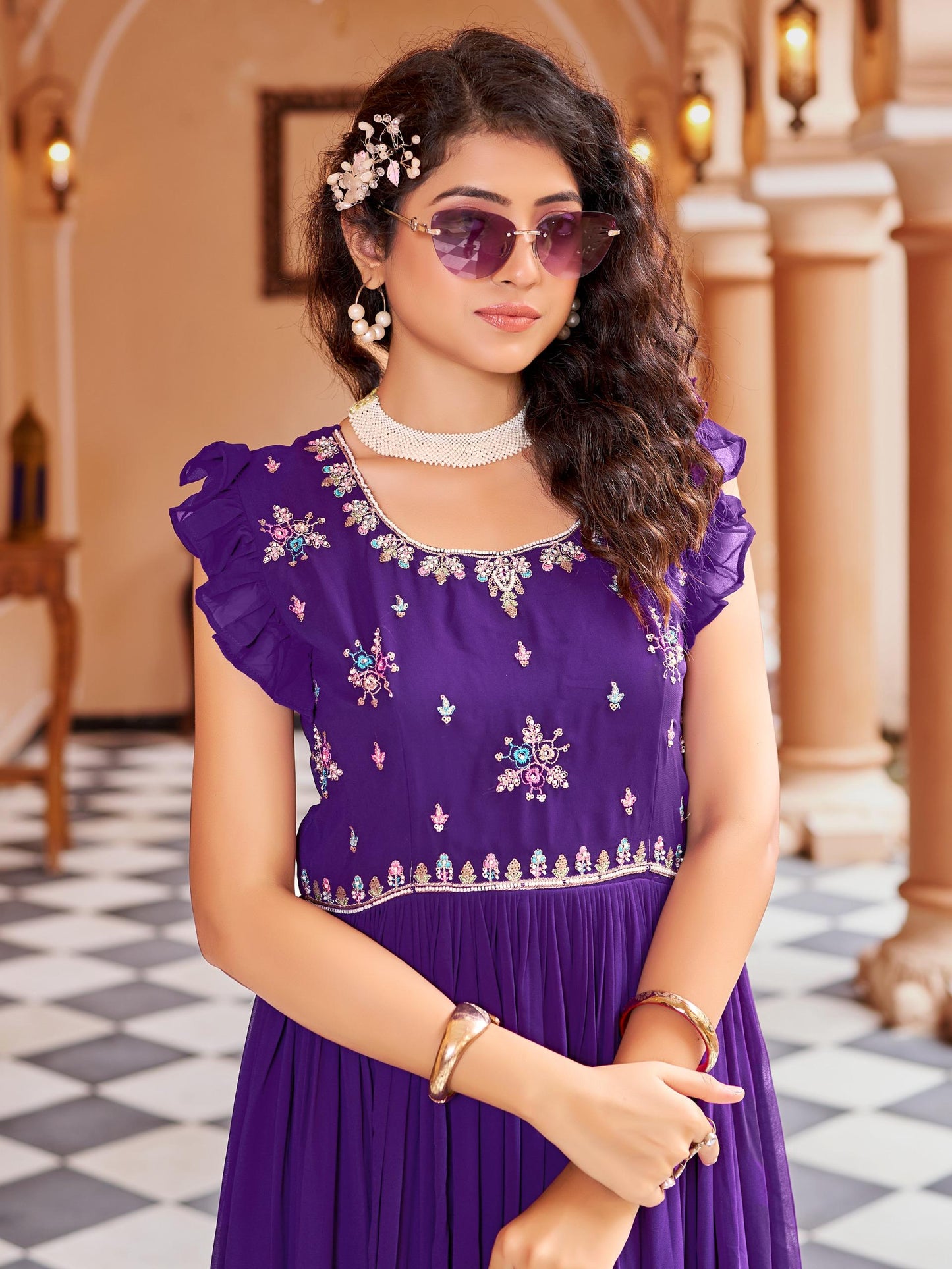 Faux Blooming Designer Gown for Party Wear