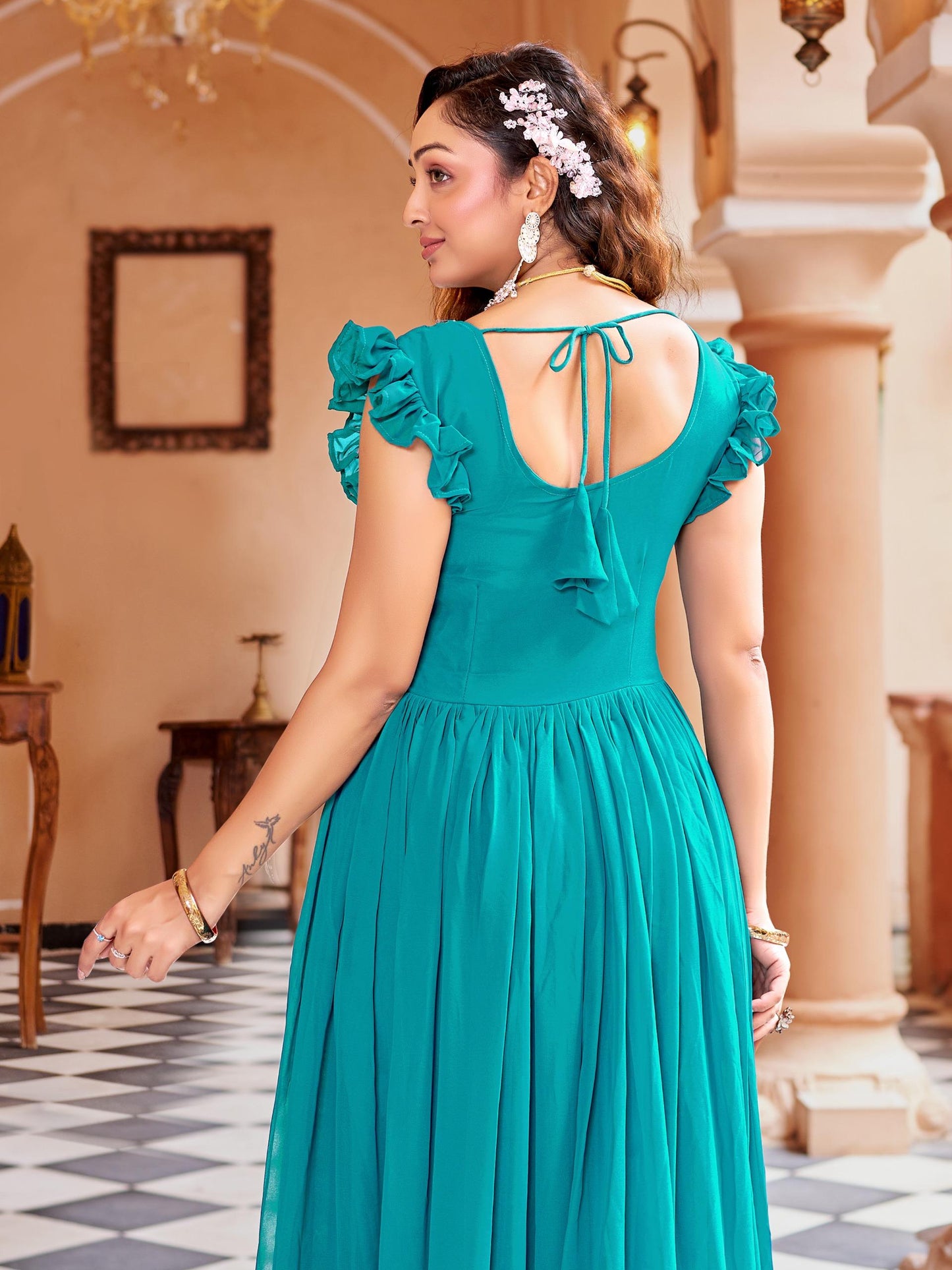 Faux Blooming Designer Gown for Party Wear