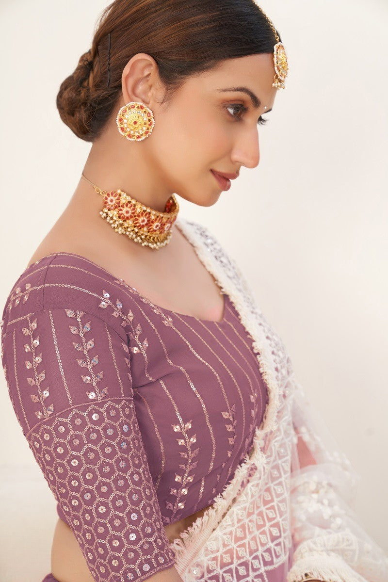 Festive Mauve Lehenga Choli with Heavy Net Dupatta