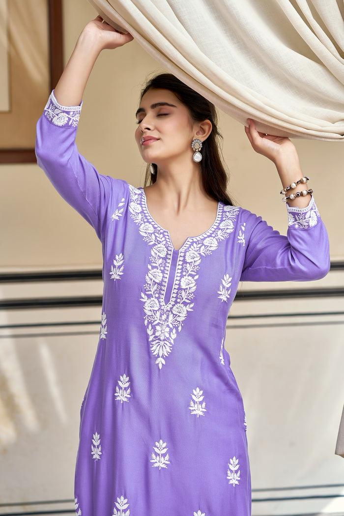 Festive Purple Kurti Palazzo Set Gift for Women