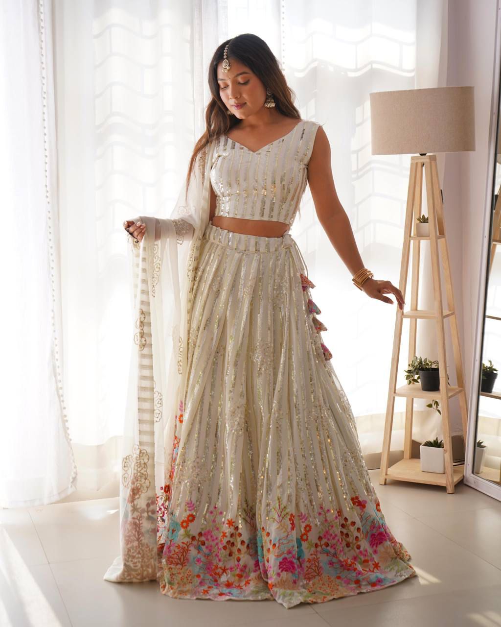 Floral Embroidered Sequin Lehenga Choli for Festive WeaR