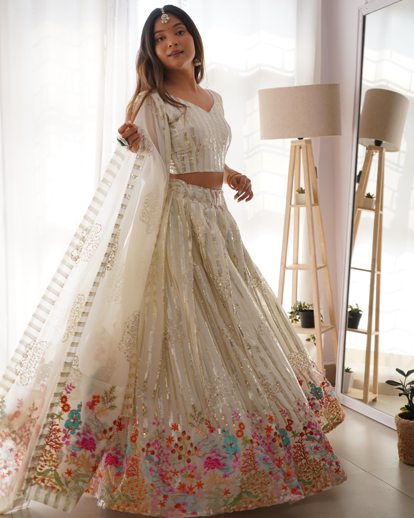 Floral Embroidered Sequin Lehenga Choli for Festive Wea
