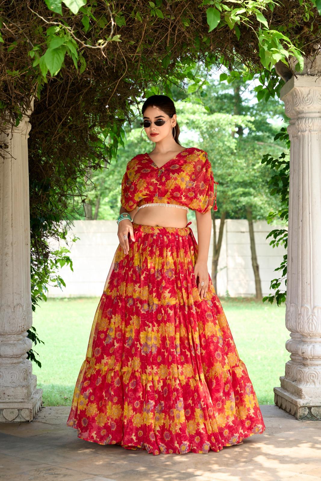 Floral Print Lehenga Choli Set for Women Festive Wear