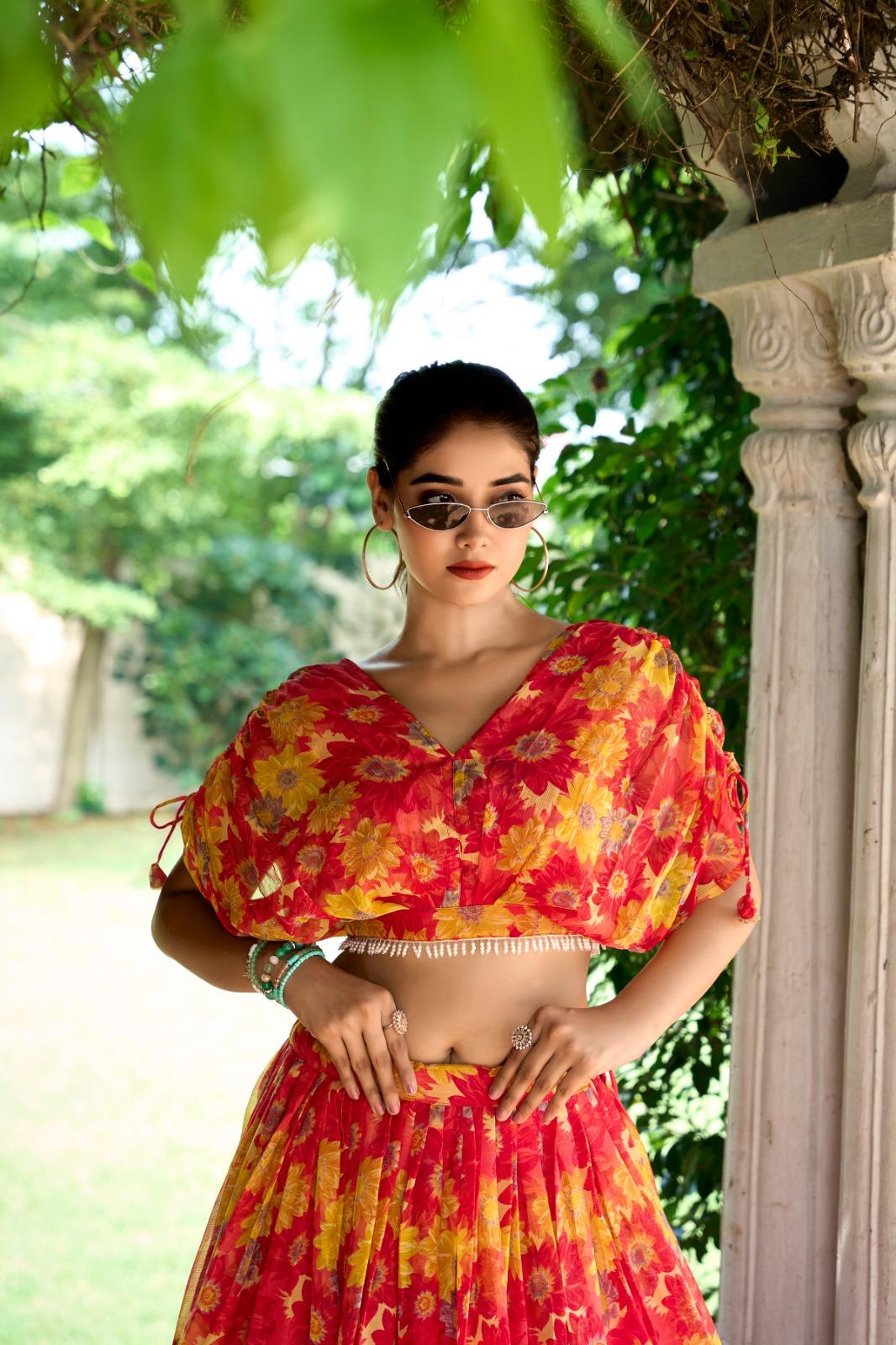 Floral Print Lehenga Choli Set for Women Festive Wear