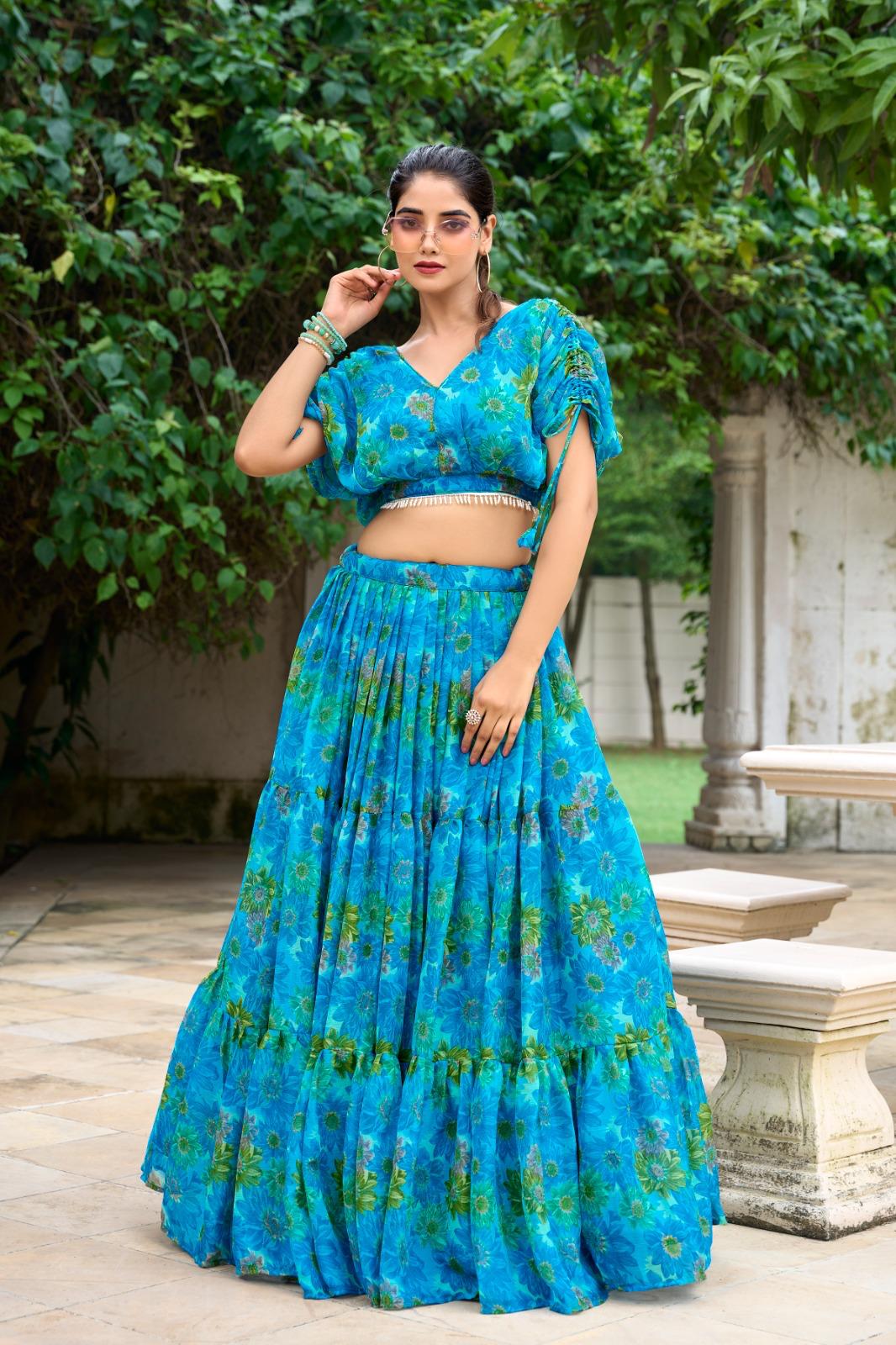 Floral Print Lehenga Choli Set for Women Festive Wear