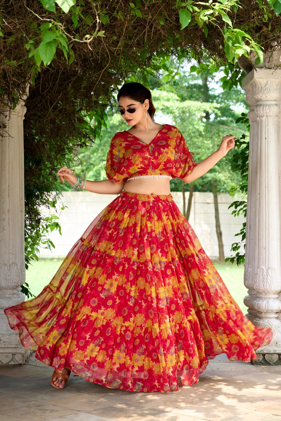Floral Print Lehenga Choli Set for Women Festive Wear