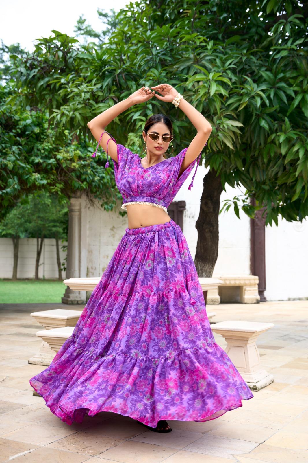 Floral Print Lehenga Choli Set for Women Festive Wear