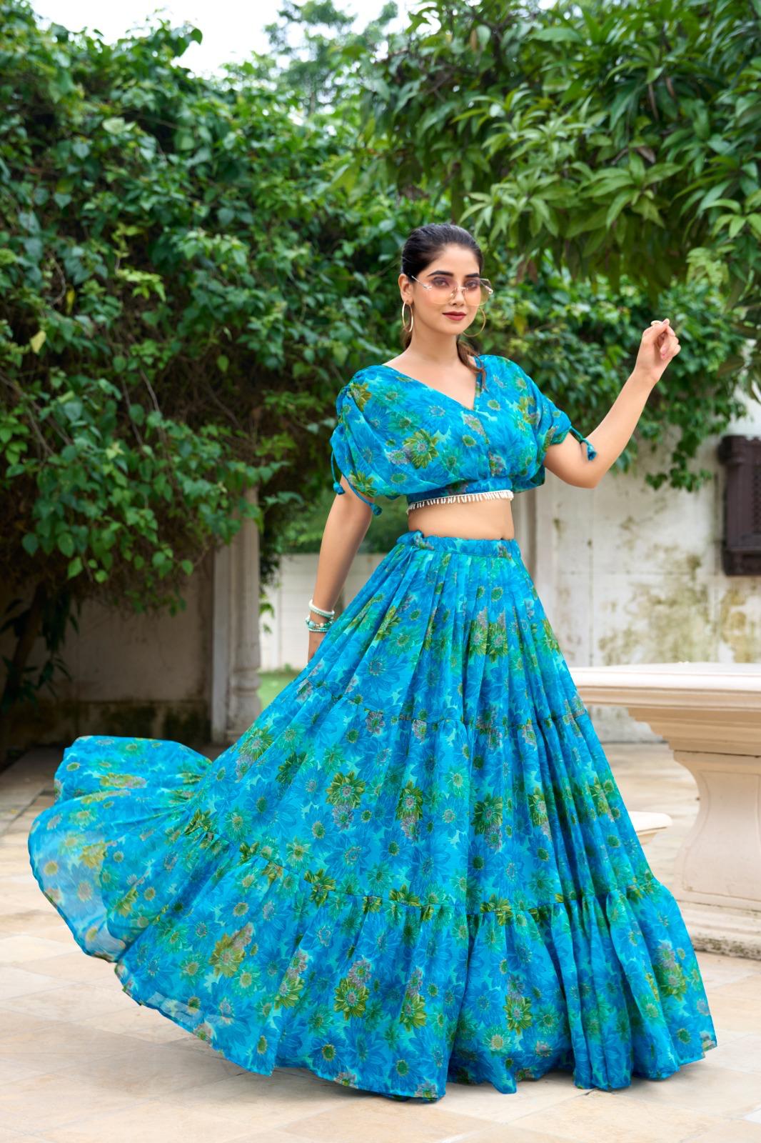 Floral Print Lehenga Choli Set for Women Festive Wear